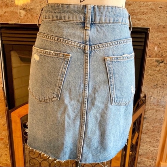 Bershka Distressed Frayed Denim Ribbon Mini Skirt - Picture 3 of 6